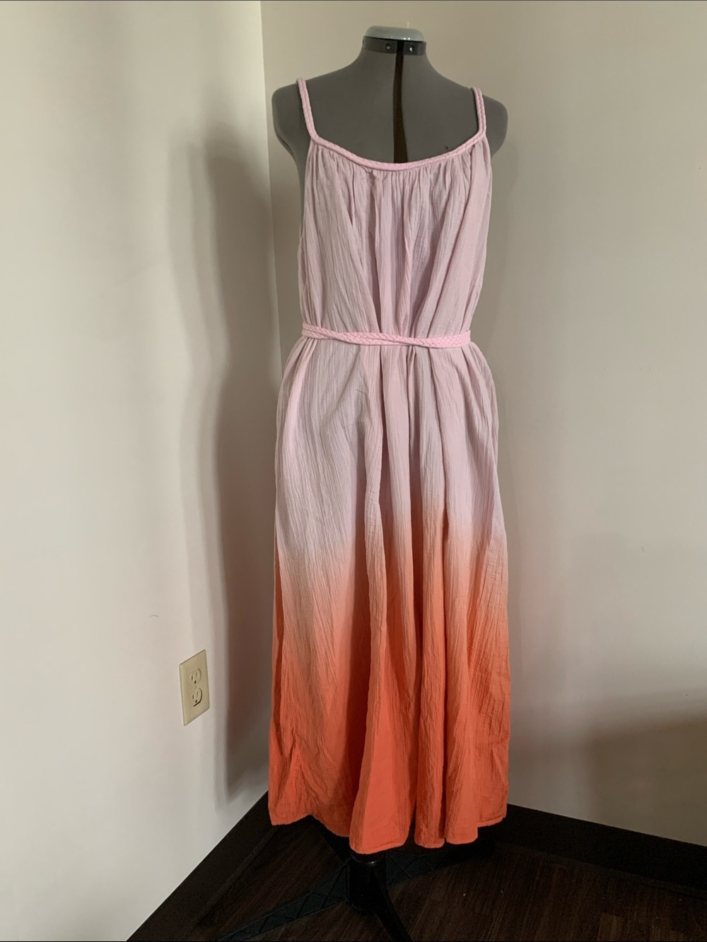 J. Crew Pink to Orange Ombre Woman’s Gauge STRAPPY lounge dress 💯 Cotton